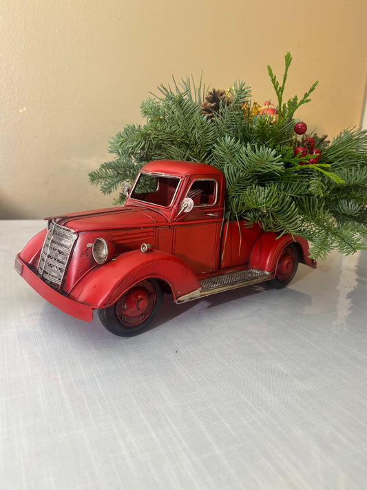 Red metal truck centerpiece
